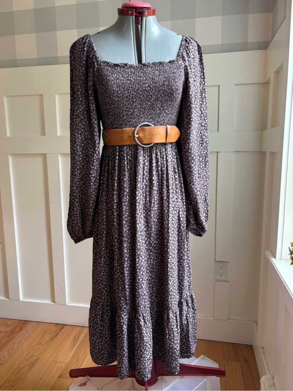 GAP Plum Floral Square-Neck Midi Dress Medium - Picture 5 of 7